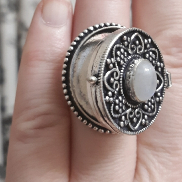 New Rainbow Moonstone 925 Silver Poison Ring. - Picture 2 of 6